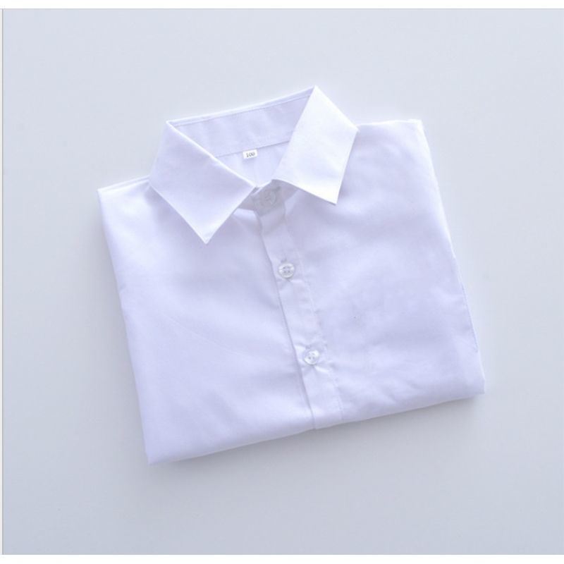 Boys' pure cotton white shirt long-sleeved pure white shirt boys and girls children's school uniform student performance clothing