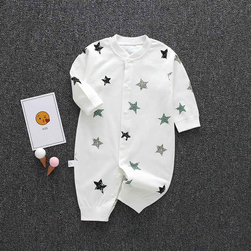 Baby jumpsuit spring and autumn male and female baby pure cotton newborn long-sleeved romper baby pajamas crawling clothes going out hugging clothes