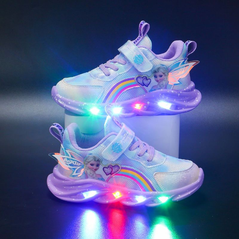 Girls' shoes with lights 2023 spring and summer new mesh breathable girls' sneakers for children and girls princess shoes