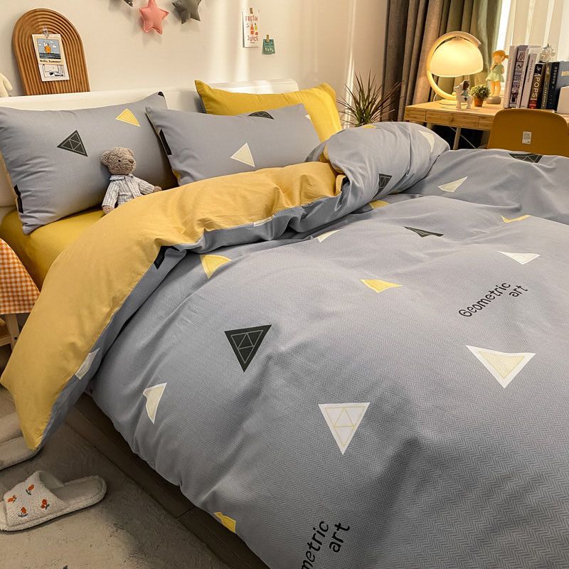 Ins style cotton four piece quilt cover bed sheet student dormitory single three piece bedding 4 pieces