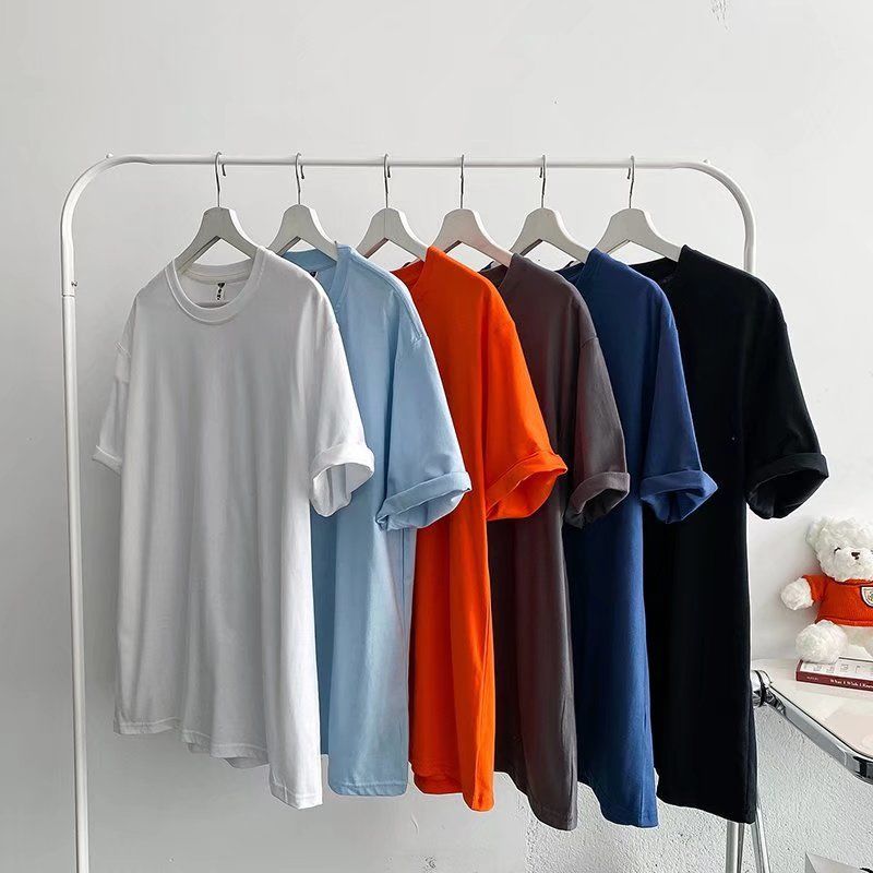 White cotton short-sleeved t-shirt men's summer trend ins loose all-match tops oversize couple five-and-a-half sleeves