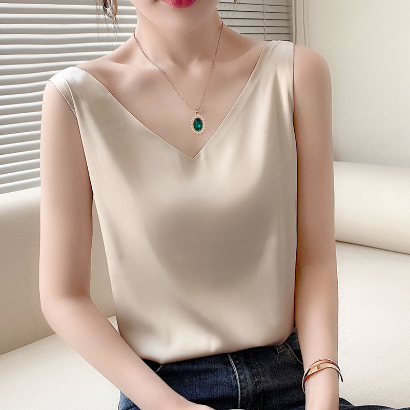 真絲吊帶女春夏季韓版新款無袖美背內衣薄款V領背心打底氣質小衫