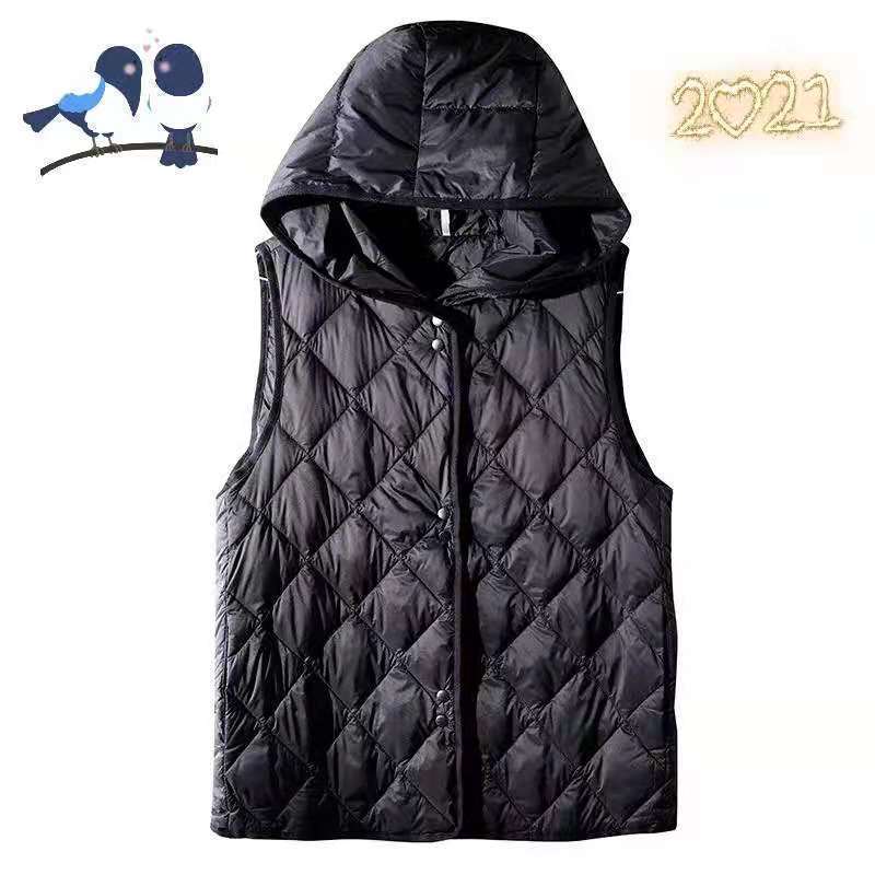 2022 Spring and Autumn Down Cotton Vest for Women 2022 New Lightweight Hooded Down Cotton Jacket for Women