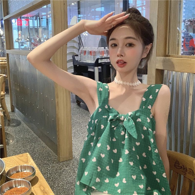 Korean style summer fresh ins cute and chic floral camisole women's two-wear short versatile sleeveless top