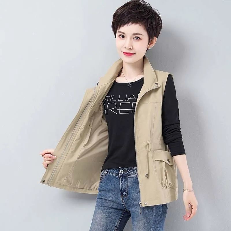 (with lining) spring and autumn short style  new middle-aged mother coat waist casual coat vest versatile trendy