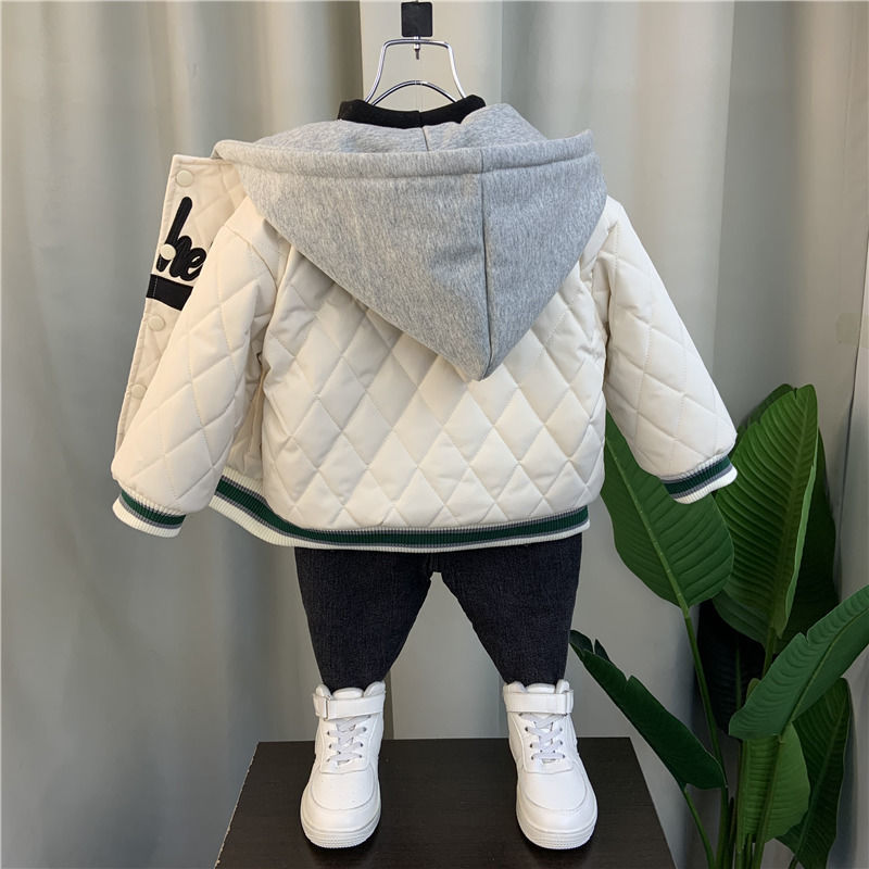 男童加绒外套2023新款韩版洋气潮宝宝加厚冬装夹克儿童棒球服棉衣