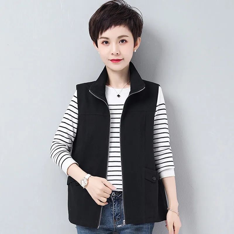 [With lining] Vest women's spring and autumn clothes  new middle-aged and elderly mother's coat casual loose all-match vest