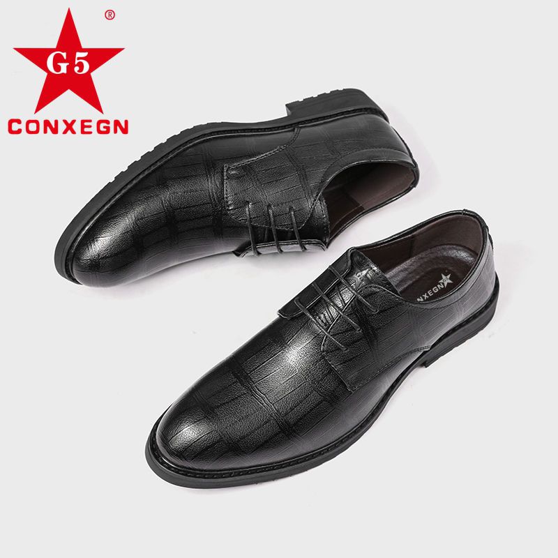 G5 CONXEGN皮鞋男真皮春秋新款韓版男士商務百搭正裝休閒平底鞋子