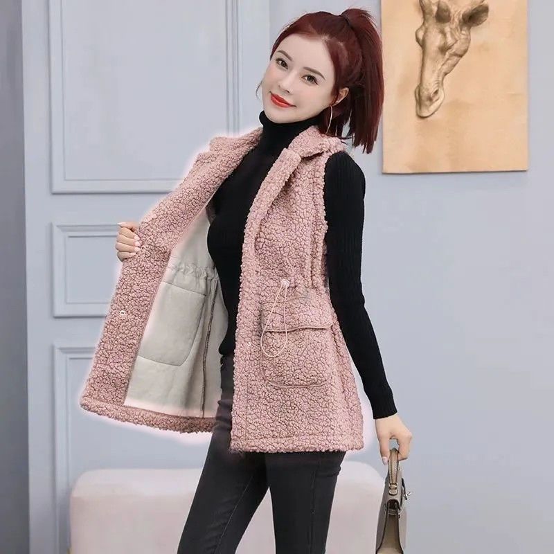 Lamb wool vest women's mid-length new Korean style foreign style imitation grain velvet waistcoat ladies coat trendy