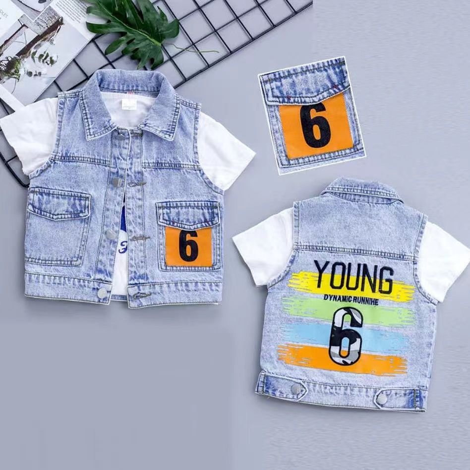 Children's vest boys and girls spring clothes boys loose tooling fashion denim spring and autumn children's vests