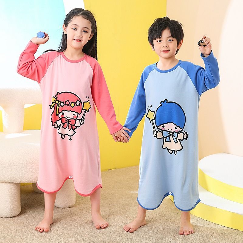 Spring and autumn children's pajamas pure cotton anti-kick Siamese boys and girls baby thin section cartoon super cute children's air-conditioning home service