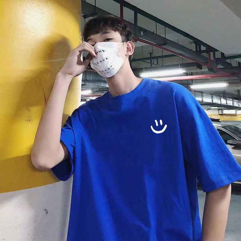 藍色潮牌短袖t恤男士夏季純棉衣服寬鬆男裝t血港風半袖原宿體恤衫