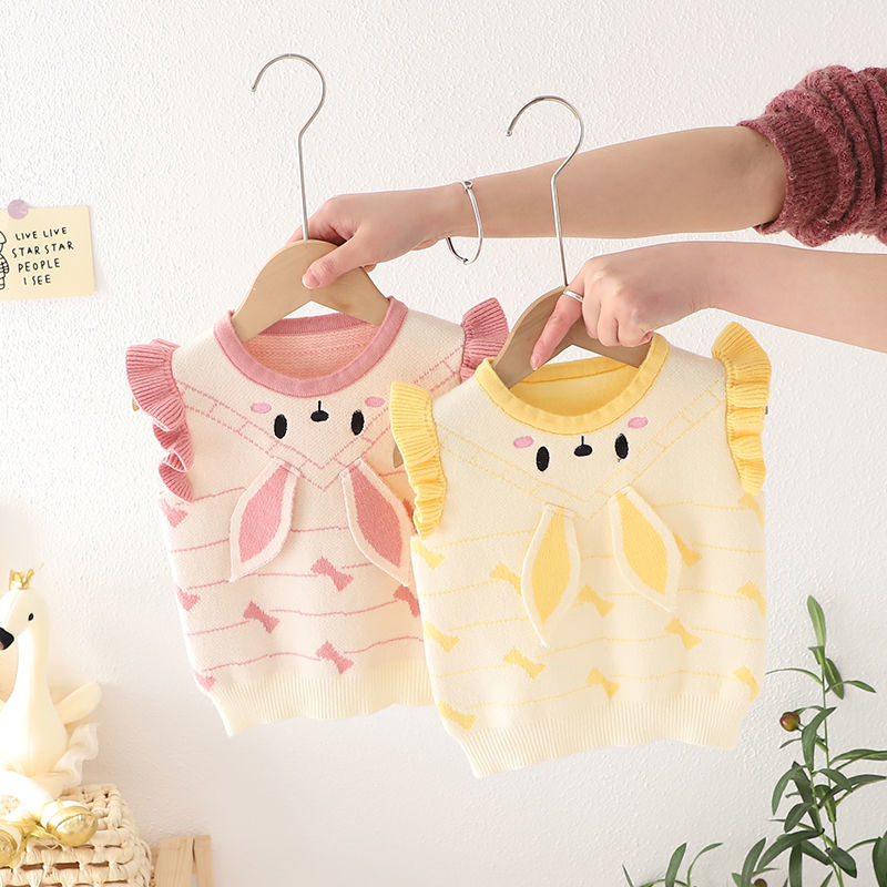 女童马甲毛衣新款韩版兔子春秋装儿童针织衫洋气宝宝套头婴儿背心