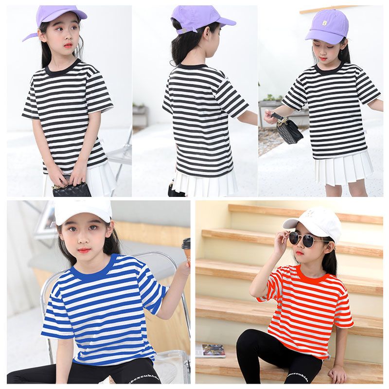 New children's cotton short-sleeved t-shirt boys and girls striped top children's loose summer Korean half-sleeved shirt