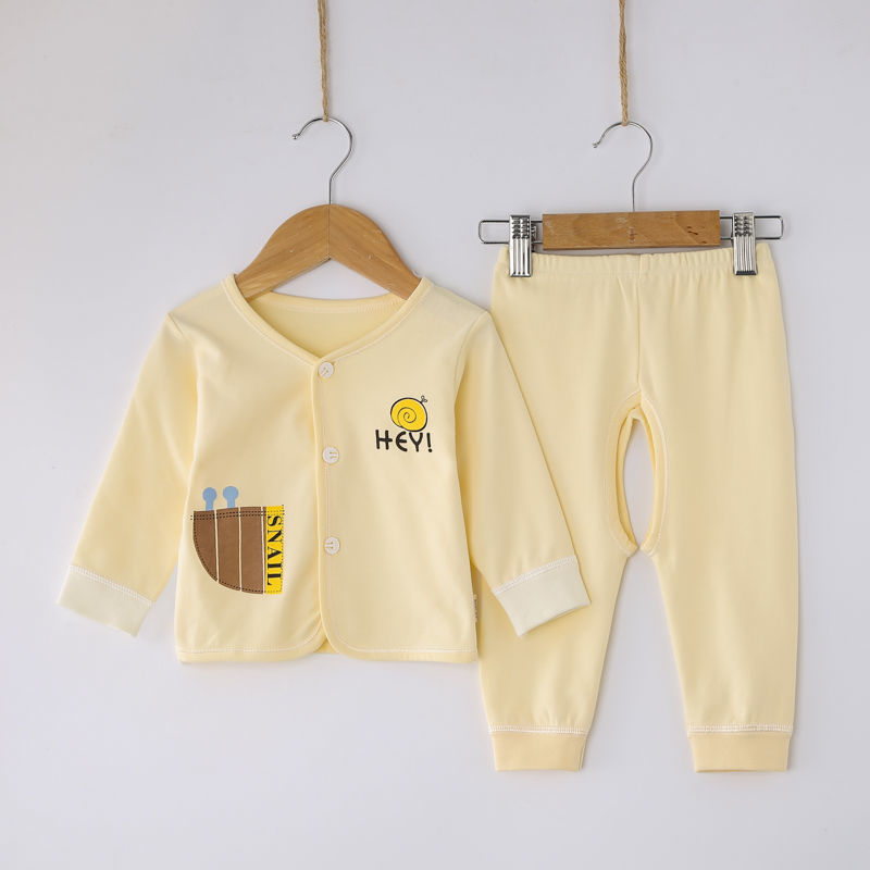 Spring and autumn pure cotton male and female baby open file underwear suit newborn wearing autumn clothes and johns two-piece baby clothes
