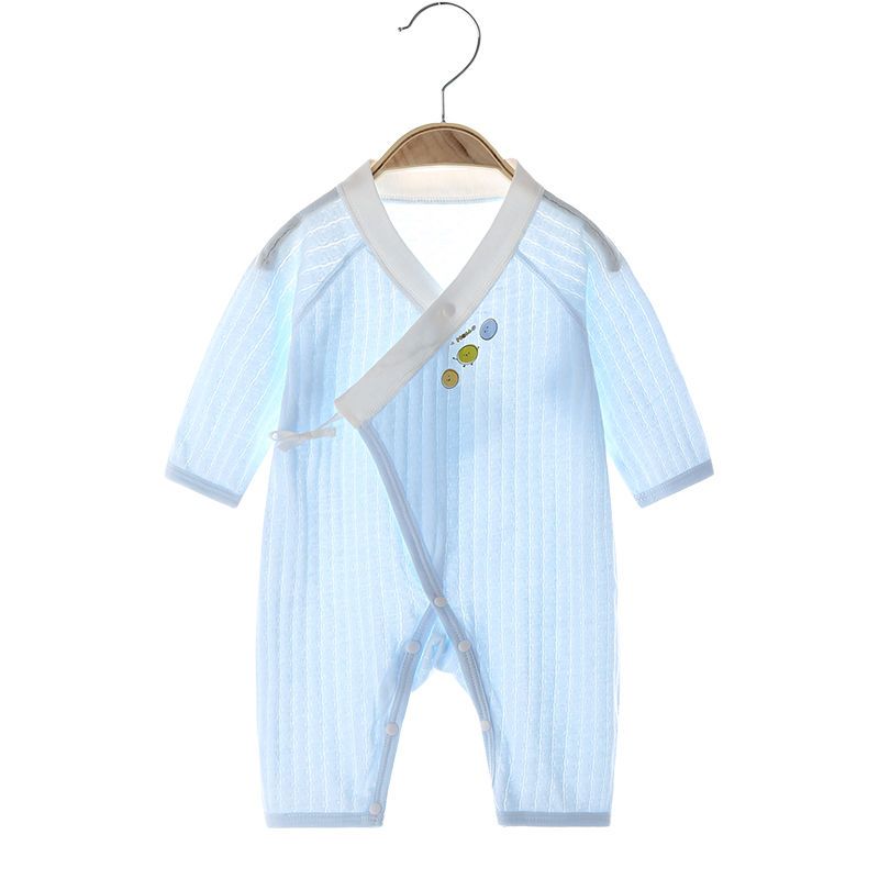 婴儿连体衣夏季超薄款无骨新生儿纯棉提花镂空哈衣长袖空调服宝宝