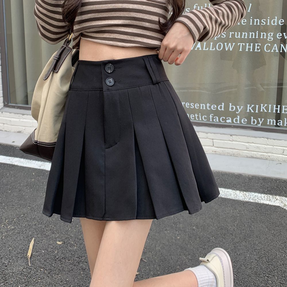 A-line skirt high-waisted gray pleated skirt  new slimming butt-covering short skirt college style skirt for women