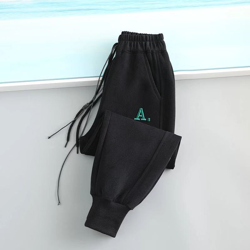 Children's pants autumn and winter new outerwear middle and big children's boys and girls' sweatpants sports pants casual pants thickened one-piece velvet