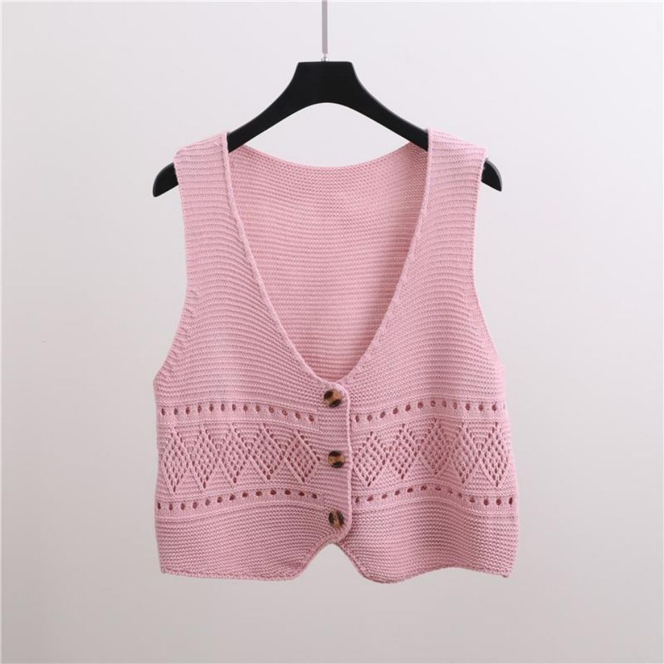 Spring and autumn new loose all-match sleeveless knitted sweater waistcoat women's short woolen vest vest coat