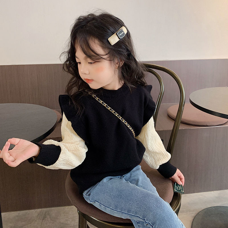 女童毛衣洋氣2023秋冬新款韓版簡約兒童裝小女孩時髦針織衫上衣潮