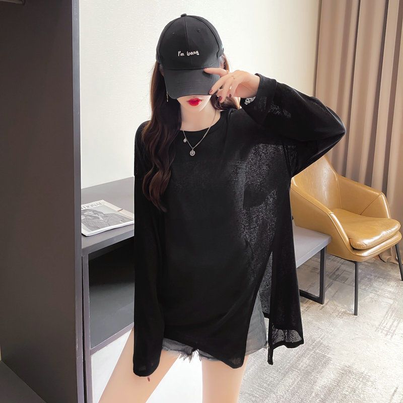 防曬衣服女新款夏季學生韓版寬鬆薄款防紫外線冰絲長袖t恤上衣潮