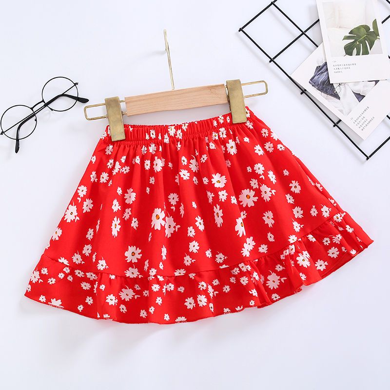 Girls skirt  new summer net red baby girl foreign style pleated skirt children's chiffon floral skirt
