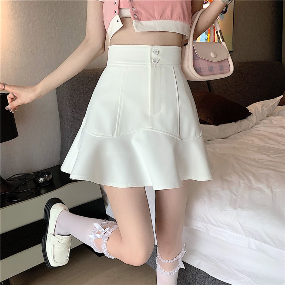  new spring and summer high-waist ruffled fishtail skirt slim A-line skirt white hip-hugging short skirt for women