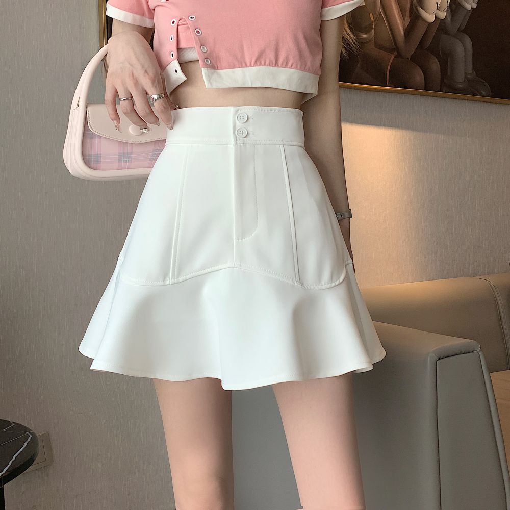  new spring and summer high-waist ruffled fishtail skirt slim A-line skirt white hip-hugging short skirt for women