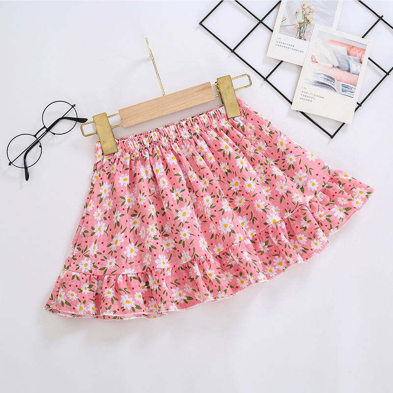 Girls skirt  new summer net red baby girl foreign style pleated skirt children's chiffon floral skirt