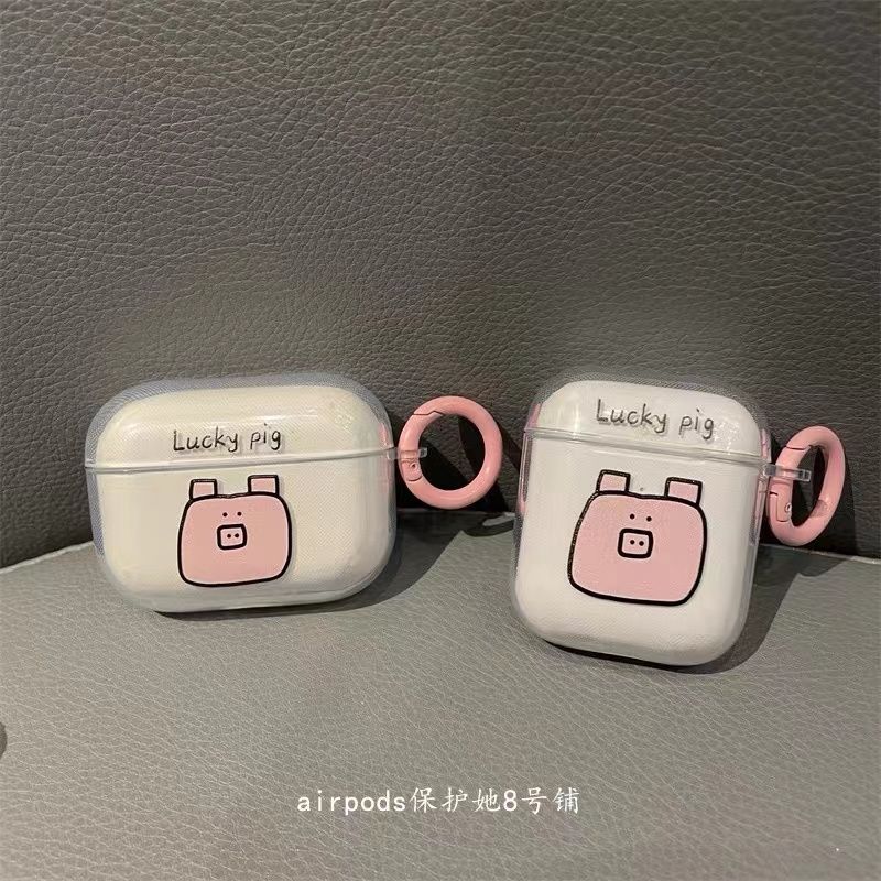 简约可爱卡通小猪airpods2/3代耳机壳适用苹果蓝牙pro保护套透明