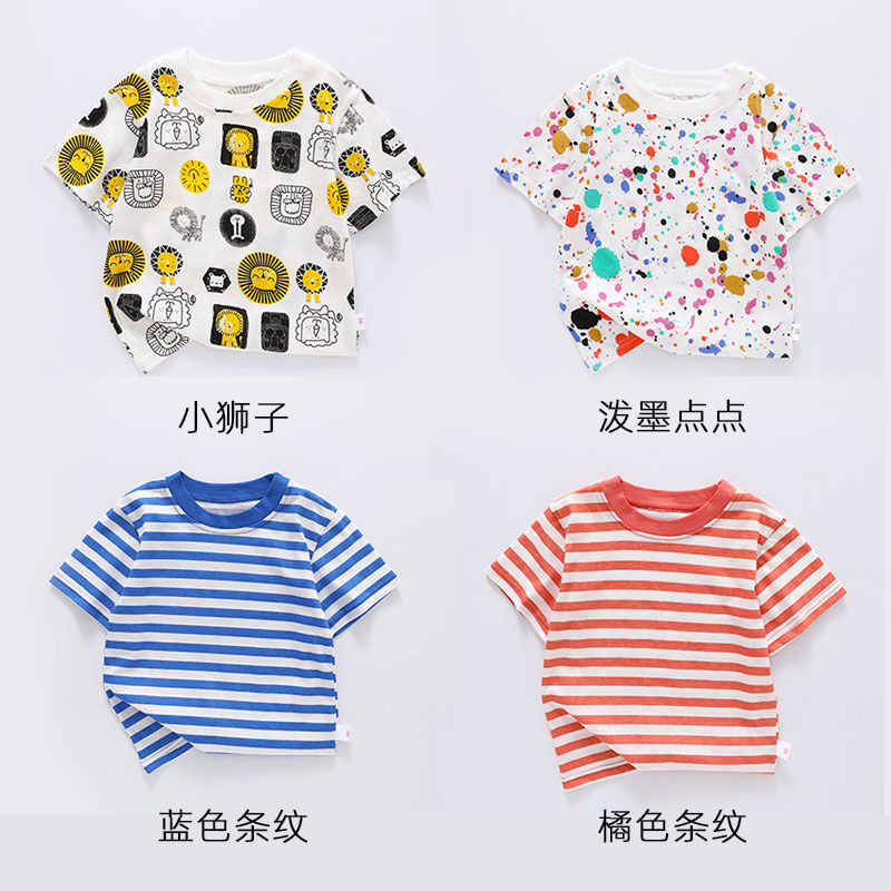 Children's short-sleeved T-shirt pure cotton summer top boys and girls summer half-sleeved T-shirt 2023 new style foreign style striped children's clothing