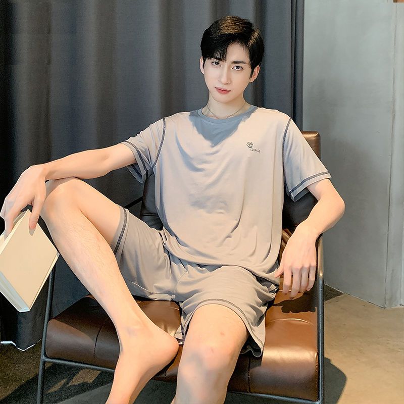 Men's pajamas summer modal home clothes thin two-piece suit summer youth middle school students ice silk home suit