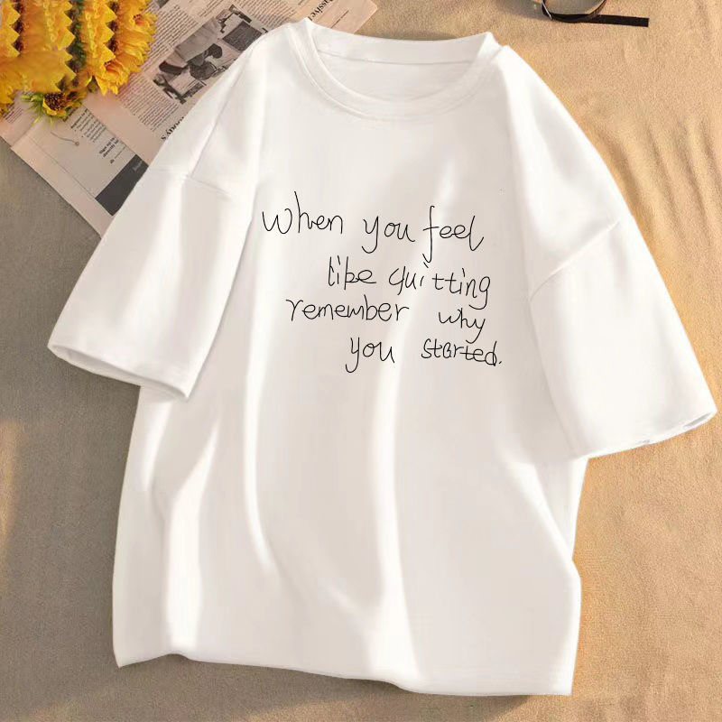 Short-sleeved t-shirt women's 2022 summer new print student loose Korean version round neck salt system all-match clothes trend