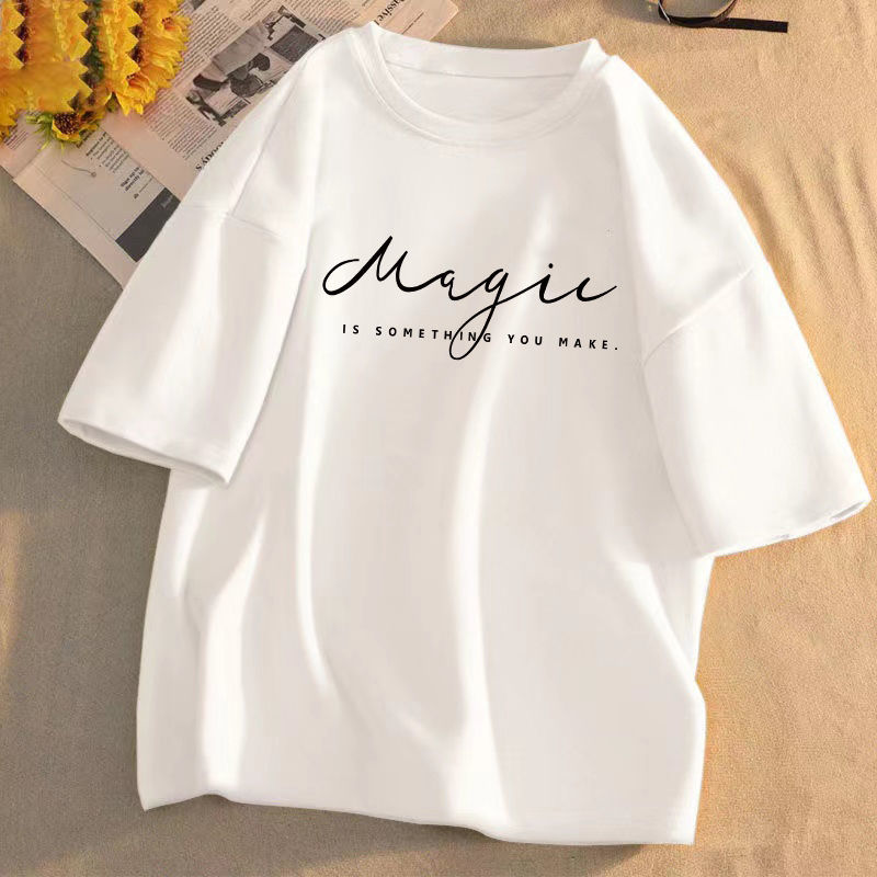 Short-sleeved t-shirt women's  summer new print student loose Korean version round neck salt system all-match clothes trend