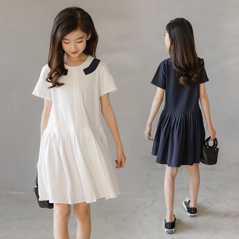 纯棉女童短袖t恤裙夏季新款韩版中大童洋气中长款休闲连衣裙