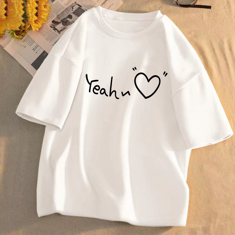 Short-sleeved t-shirt women's 2022 summer new print student loose Korean version round neck salt system all-match clothes trend