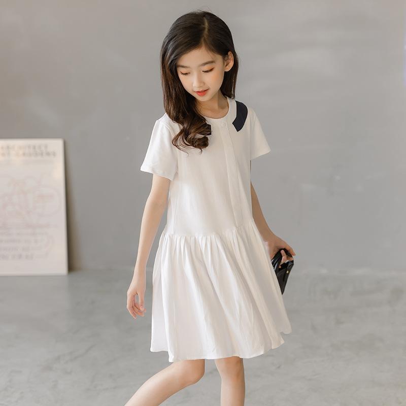 纯棉女童短袖t恤裙夏季新款韩版中大童洋气中长款休闲连衣裙
