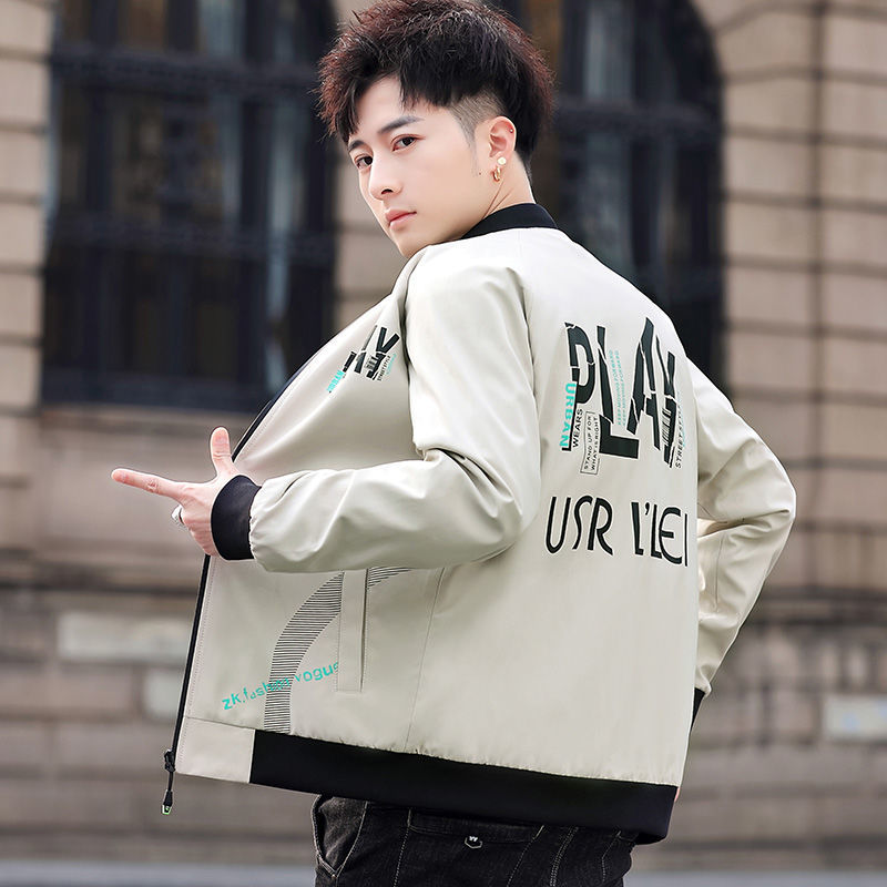 Jacket Men's 2022 New Spring and Autumn Korean Style Teen Casual Stand Collar Jacket Large Size Slim Printed Jacket
