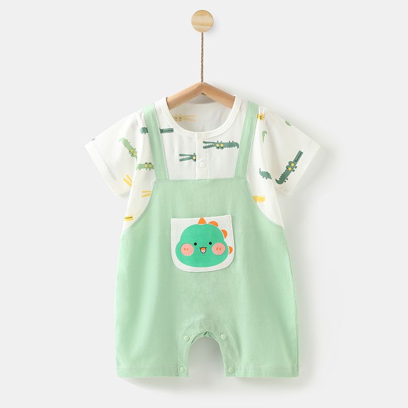 BABY BODYSUIT short sleeve summer cotton casual loose fit baby boys and girls newborn baby Khaki crawling clothes 0-2 years old