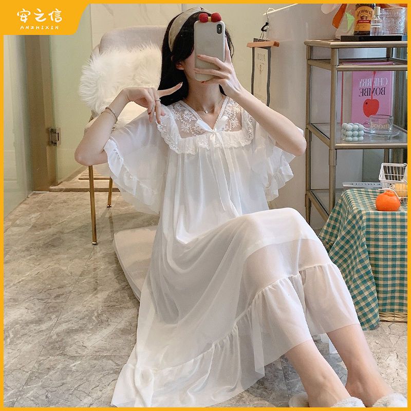 Modal pajamas women's summer thin section sweet and cute princess wind with chest pad sexy nightdress short-sleeved ice silk skirt