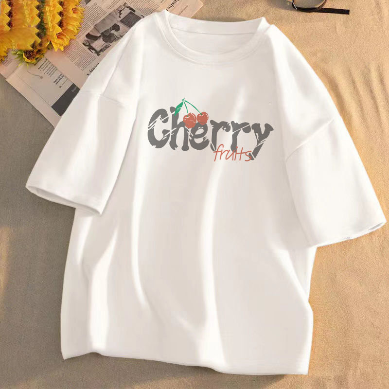 Short-sleeved t-shirt women's 2022 summer new print student loose Korean version round neck salt system all-match clothes trend