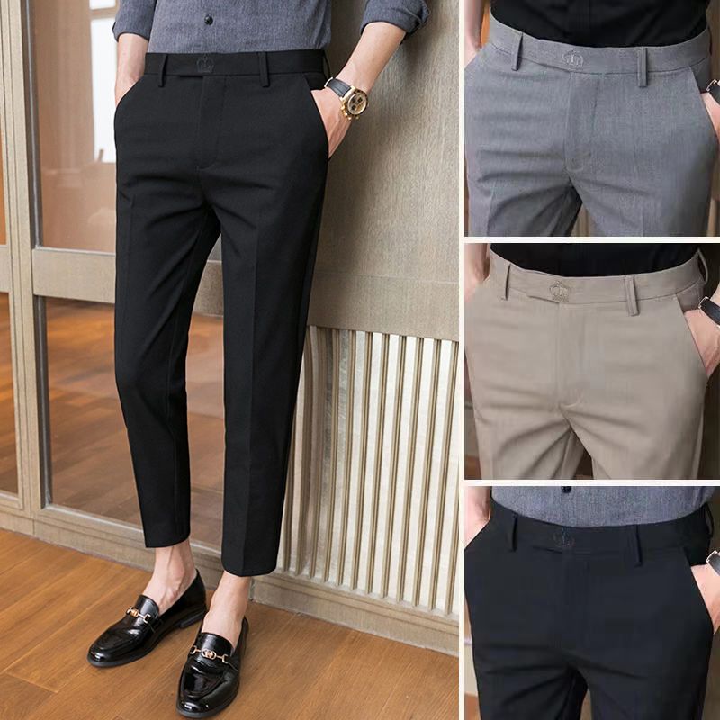 2022 spring and autumn men's nine-point trousers slim-fit casual pants men's suit pants nine-point trousers trendy men's trousers