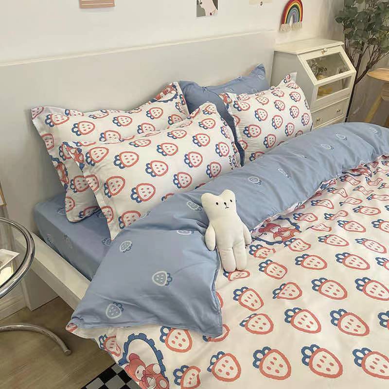 Ins letter Bear Bear Bear Bed simple four piece set girl heart bed sheet quilt cover cartoon student dormitory three piece set