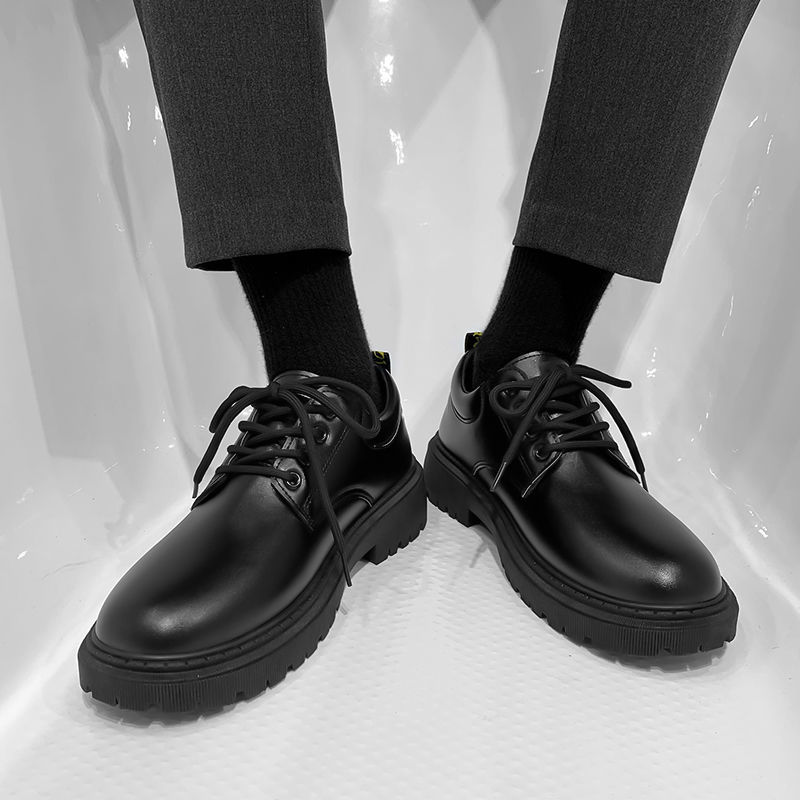 青年休闲小皮鞋男士商务正装韩版潮流内增高英伦黑色春季工作男鞋