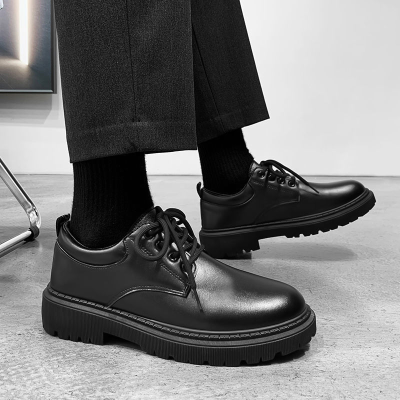 青年休闲小皮鞋男士商务正装韩版潮流内增高英伦黑色春季工作男鞋