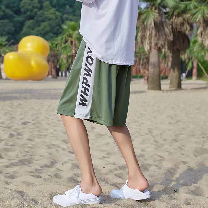 Shorts men's sports Hong Kong style trend summer ice silk shorts men's fashion brand 5-point Korean version loose basketball beach 1/2