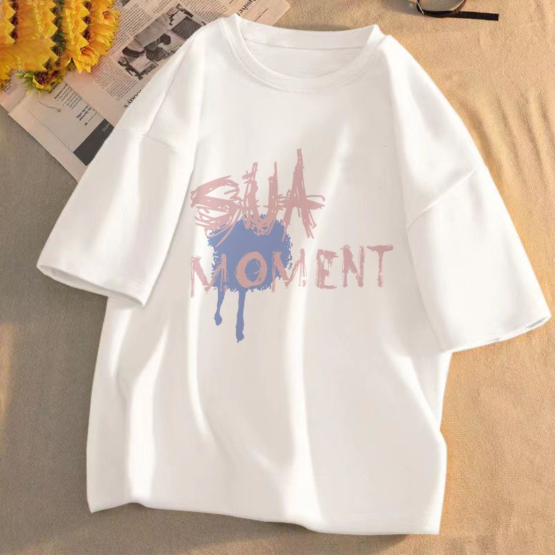 Short-sleeved t-shirt women's 2022 summer new print student loose Korean version round neck salt system all-match clothes trend