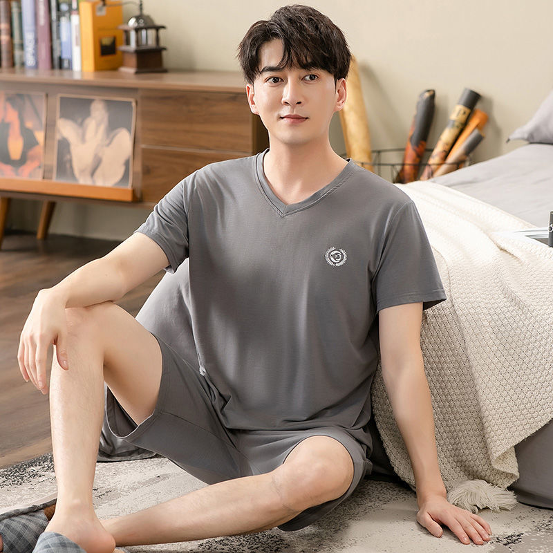 Summer modal pajamas men's short-sleeved shorts two-piece suit boys middle-aged and young large size loose casual home clothes