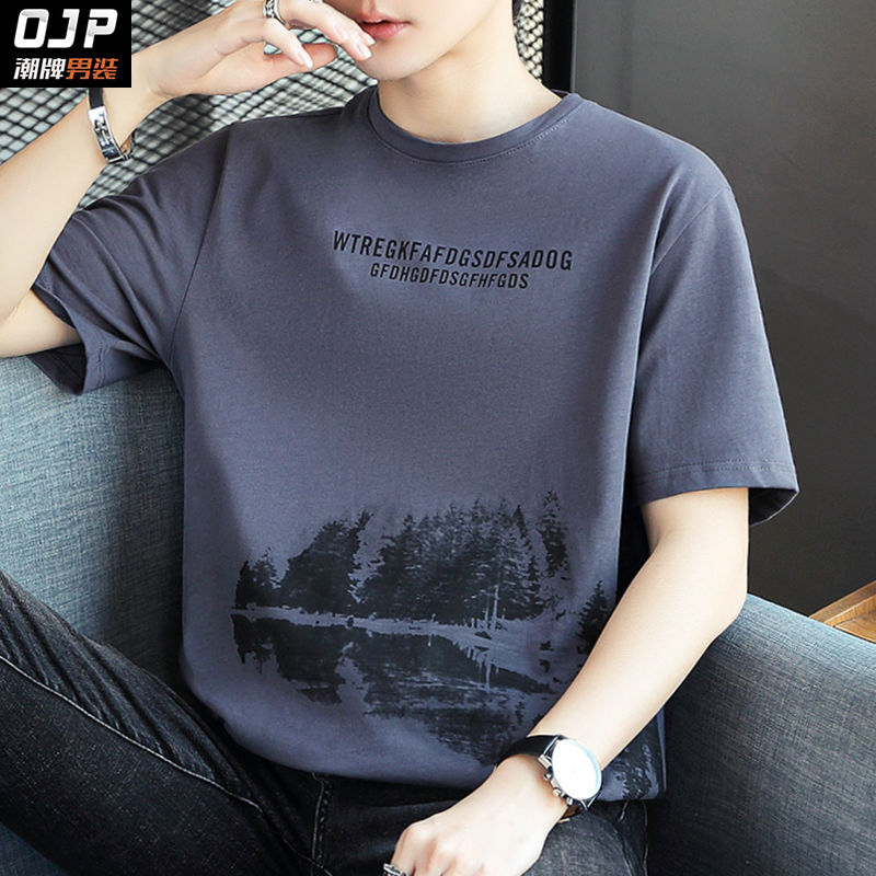 100%純棉新款短袖t恤男夏季寬鬆衣服國潮半袖打底衫體恤ins上衣男