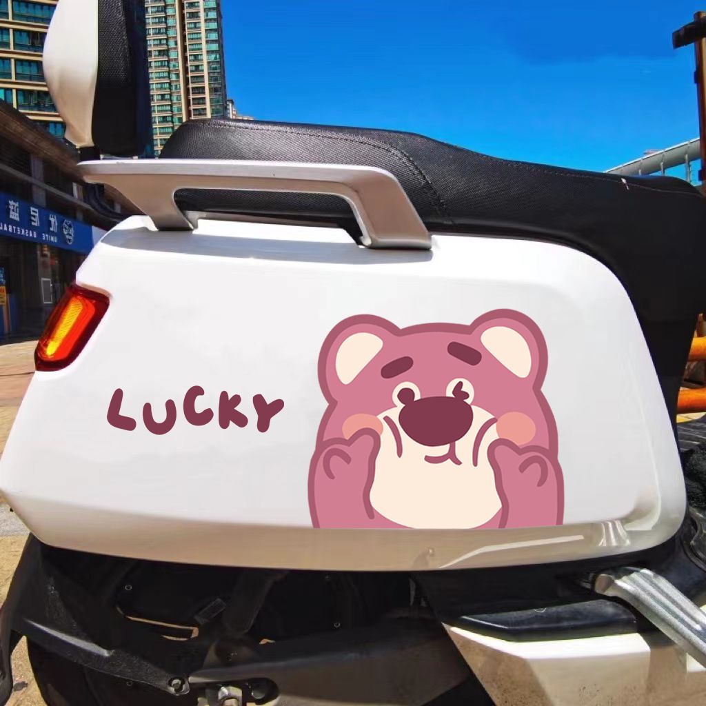 Strawberry bear battery car electric car sticker waterproof cute cartoon animation Funny Decoration scratch masking sticker